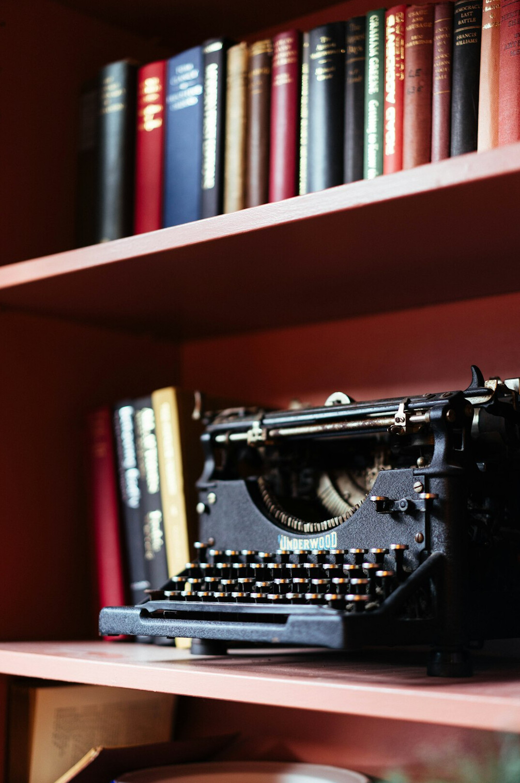 writer desk with old books