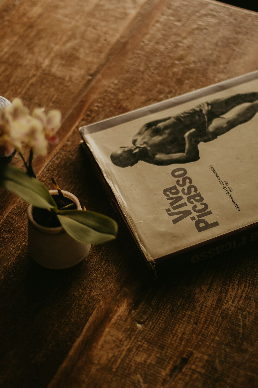 open book on wooden table